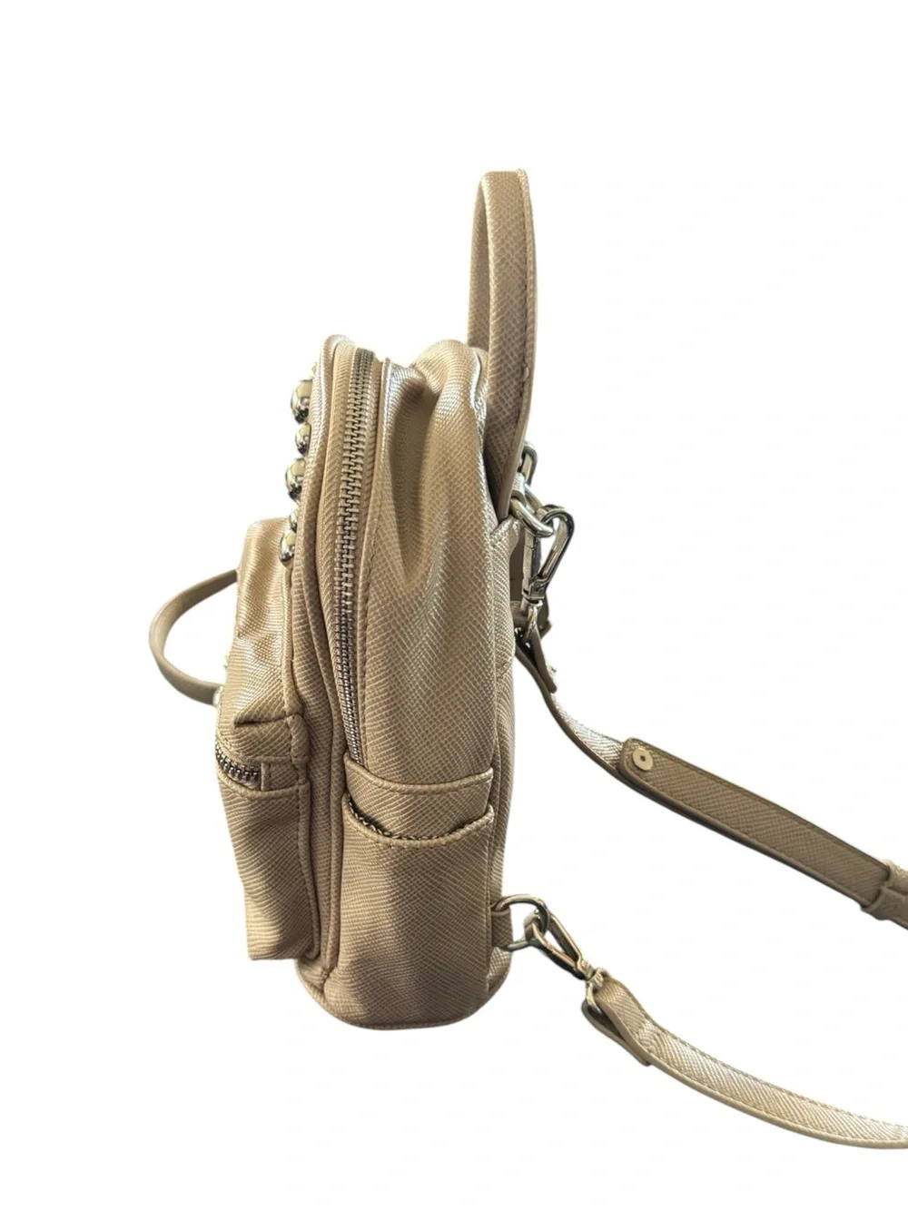 Steve Madden Taupe Mini Backpack with Silver Studs